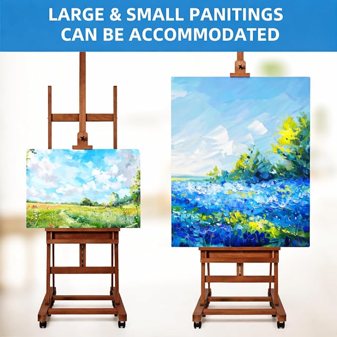 Falling in Art Large H-Frame Studio Artist Easel, Holds up to 51'', Brown
