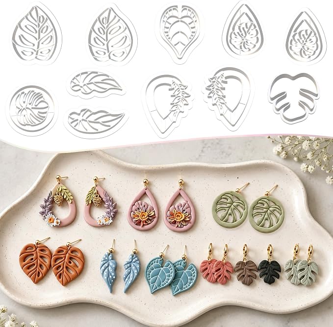 Boho Leaf Polymer Clay Cutters Set - 11Pcs Tropical Leaf Clay Earring Cutters，Tropical Leafs Polymer Clay Set for Jewelry Making, Gift for Wife, Friends, Sisters & Family