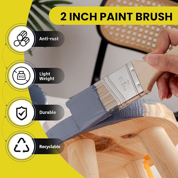 Mister Rui Angled Paint Brush 4 Pieces Set, with Paint Brush Comb Cleaner | Synthetic Paint Brush Roller Cleaner Tool 2" Short & Long Handle Paint Sash Brush for Commercial Grade Trim, Cabinet