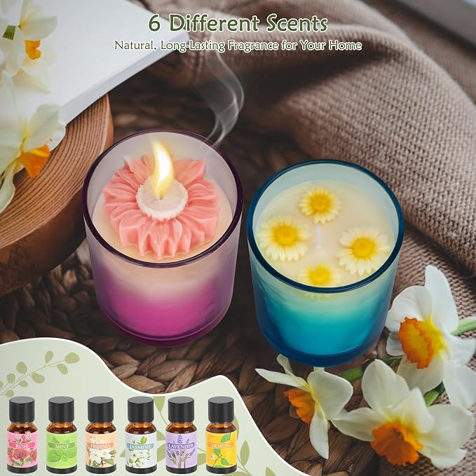ZEROMX Candle Making Kit for Adults Beginners Full Set DIY Candle Supplies | Includes 8 candle jars, color dyes, floral molds & gift packaging. Ideal for home decor & creative DIY craft gifts.