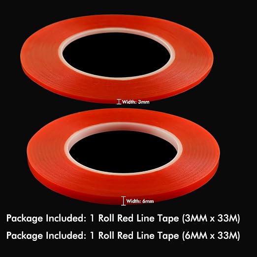 BAOFALI 2Pcs Double Sided Red Line Tape；2 Size Heat Resistant Super Sticky AdhesivesPerfect for Adhering Ribbon, Glitter, or Microbeads, Foiling, Making Boxes and Envelopes, DIY Scrapbooking