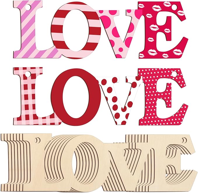 Wooden Love Letter Ornaments to Paint 7 Inch, Large Size Mothers Day Valentine's Day Wooden DIY Blank Unfinished Round Wood Discs Father's Day Ornament for Crafts Hanging Decorations(10PCS)
