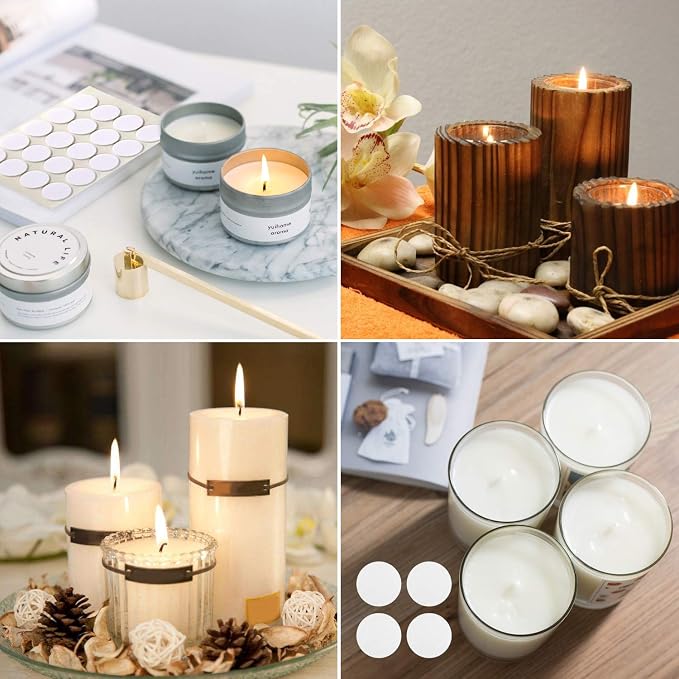 buluker 300Pcs Functional Smokeless Candle Wicks - Pre Waxed Cotton Wick with Metal Sustainer Tabs for Pillar Candle Making and DIY, 9cm/3.5in, 15cm/6in, 20cm/8in