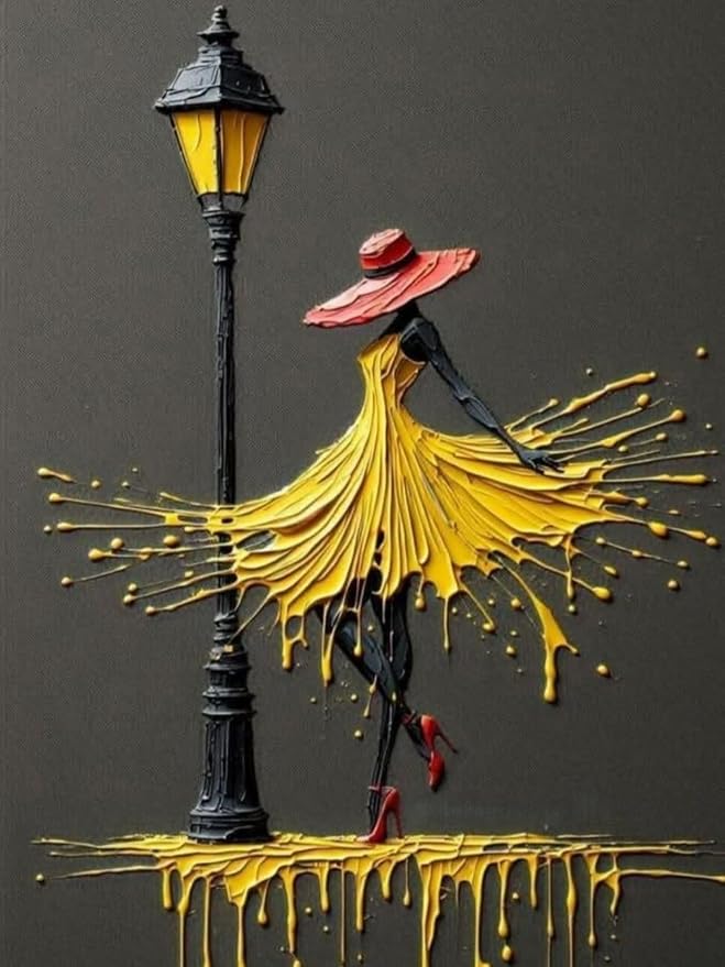 Street Lamp Woman Dancer Paint by Numbers for Adults Beginner 12X16 inch | Adult Paint by Number Kits on Canvas, DIY Acrylic Oil Easy Painting by Numbers for Home Wall Decor (Without Frame)