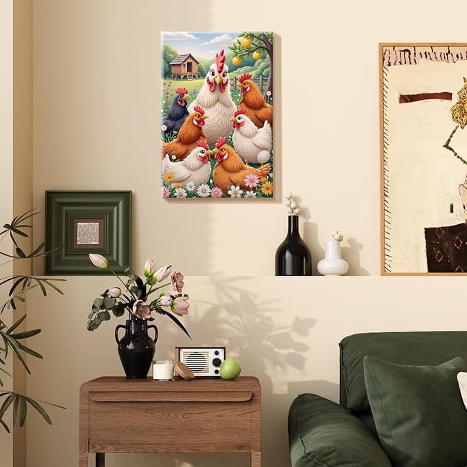 SparkGlow Chickens Paint by Number Kits for Adults with Frame, 8×12 Inch | Animal Painting by Number, Include Easel, HD Canvas, Relax and Enjoyable, Number Painting for Gift, Home Decoration