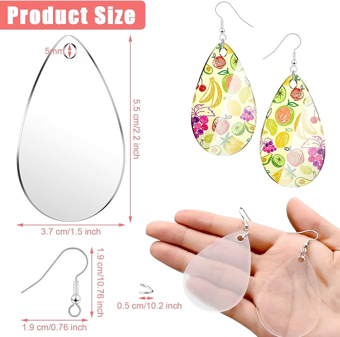 Hicarer 168 Pieces Acrylic Earring Blanks DIY Earrings Making Kit Includes Acrylic Transparent Teardrop Earring Pendants Clear Blanks Hooks and Open Jump Rings for Earrings DIY