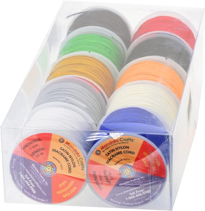 Mandala Crafts 1mm 10 Assorted Rattail Nylon Satin Cord for Jewelry Making
