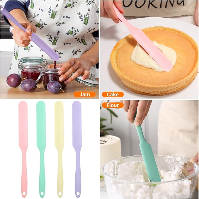 4 Pcs Silicone Jar Spatula, Heat Resistant Cake Cream Scraper Set