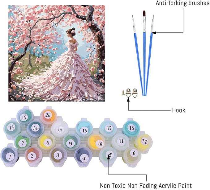 Paint by Numbers Kit for Adults Beginner, Cherry Blossom Beauty 16x20 In | Paint by Number for Beginner,Adult Paint by Number,HD Color Canvas,DIY Tool Kits,Stress Relief Craft,Great Gift,Without Frame