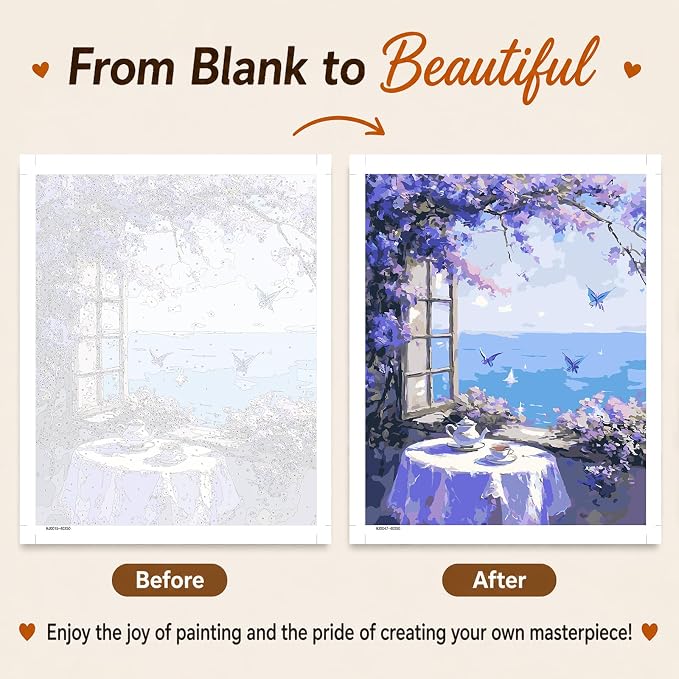 AUKELHJ Paint by Numbers Kit for Adults Beginner, Window View, 16x20 Inch | Paint by Number for Adults, Beginner Friendly, High-Definition Color Canvas, Stress Relief, Home Decor, Gifts, Unframed