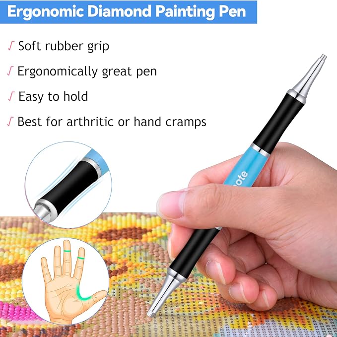benote Ergonomic Diamond Painting Pen with Dual Rubber Metal Screw In Tip Round And Square Drill Pen for Art DIY Craft Adults or Kids - B10 Blue