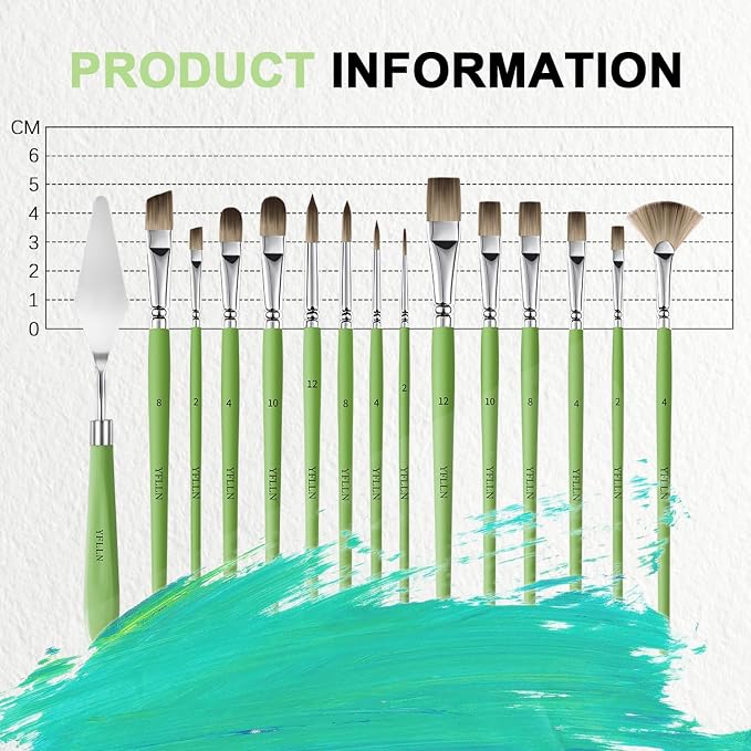 Paint Brush Set, Professional Paint Brushes for Watercolor Painting, Acrylic, Gouache & Oil Painting - Detail Paint Brushes, Round, Flat, Cat's Tongue,Liner for Artists and Beginners(15pcs)