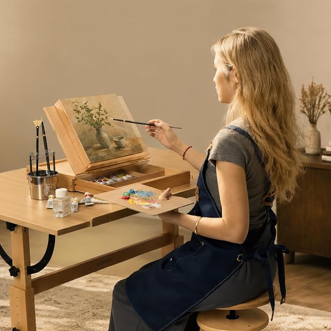 MEEDEN Table Top Easel with Drawer: Tabletop Easel with Sketching Board | Portable Painting Easel with Storage - Wood Pochade Sketch Box for Artist Art Students Beginners Natural
