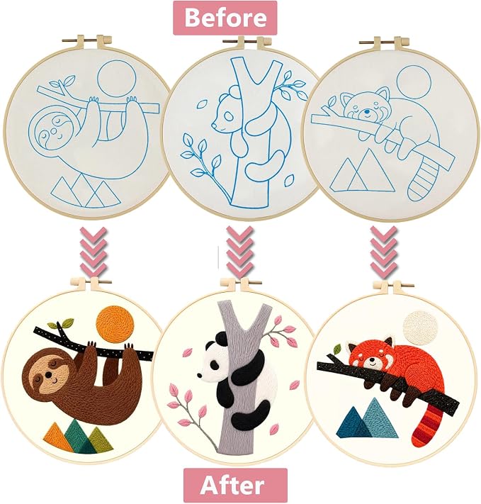 3 Packs Embroidery Kit for Adults, Embroidery for Beginners (Animal-2)