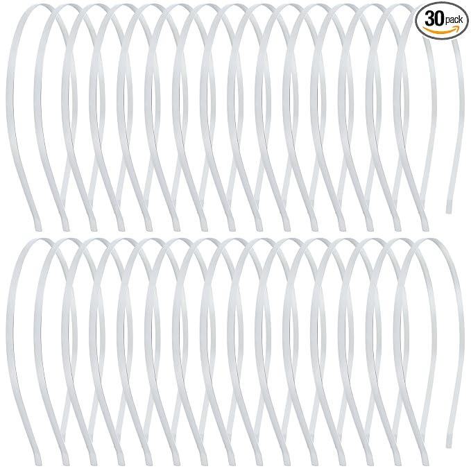 Dizila 30 Pack 0.5cm/0.2" Smooth Plain Blank DIY Craft Silver Thin Metal Headbands Frame Base Wire Hair Bands Accessories for Women Men Girls Teens Kids