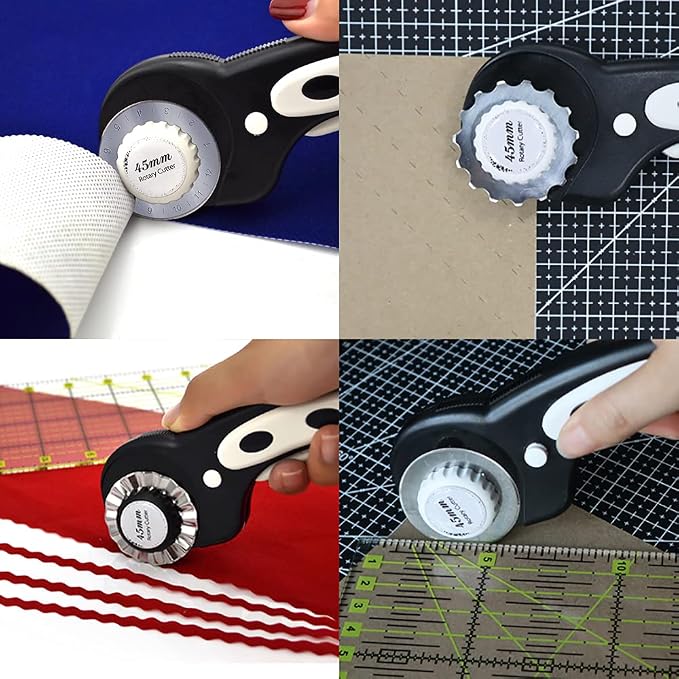 45mm Rotary Cutter with 7pcs Replacement Blades, Ergonomic Handle Rolling Cutter with Safety Lock for Fabric, Leather, paper, Crafting, sewing, Quilting, Perfect for Left & Right Hand(Black)
