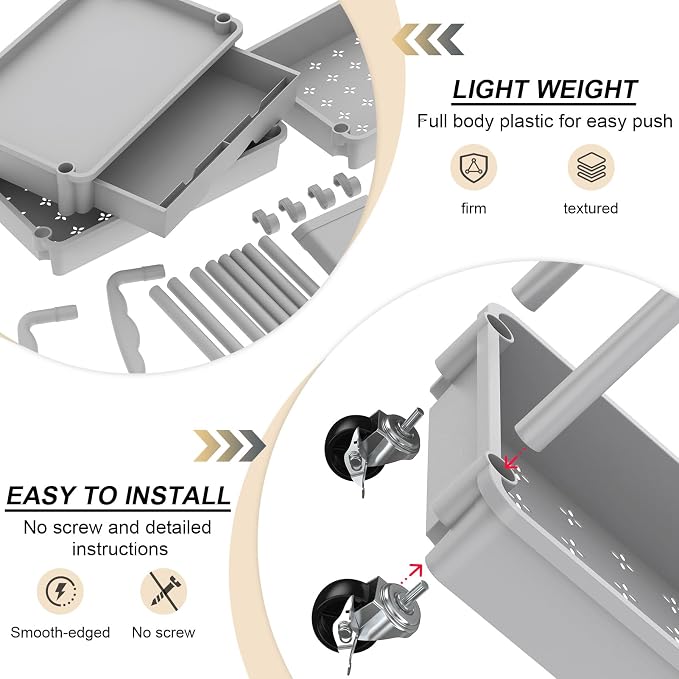 Goovilla 4 Tier Rolling Utility Cart Organizer with Removable Drawer, Grey | Stable and Sturdy Rolling Storage Carts with 2 Lockable Wheels for Bathroom, Kitchen, Snack, Craft, Makeup, Baby Essentials