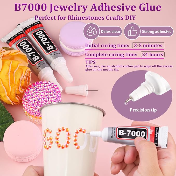 Resin Jelly Rhinestones for Crafting with B7000 Jewelry Glue, 1 Box Orange AB Flatback Crystal with 3Pcs 10ml Glue, Bedazzling Non Hotfix Gems for DIY Tumblers Clothing Shoes Manicure