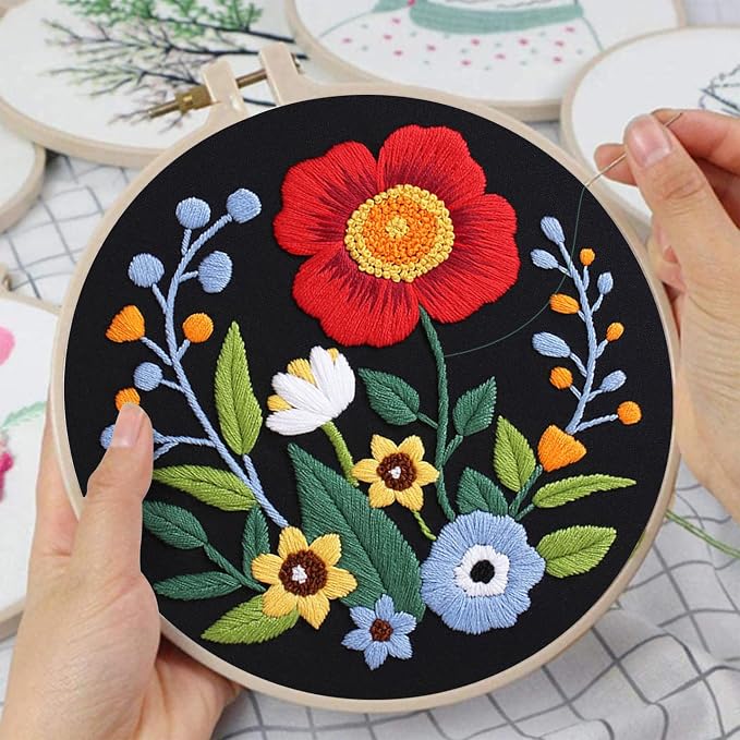 Louise Maelys Embroidery Kit Canvas Tote Bag with Floral Pattern DIY Crafts