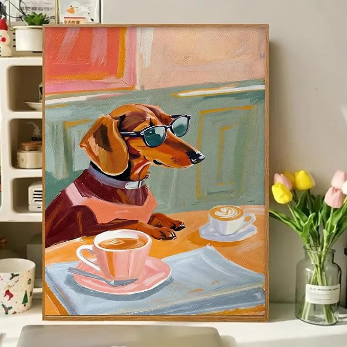 Dog Coffee Paint by Numbers Kit for Adults Framed Canvas, Frameworkless