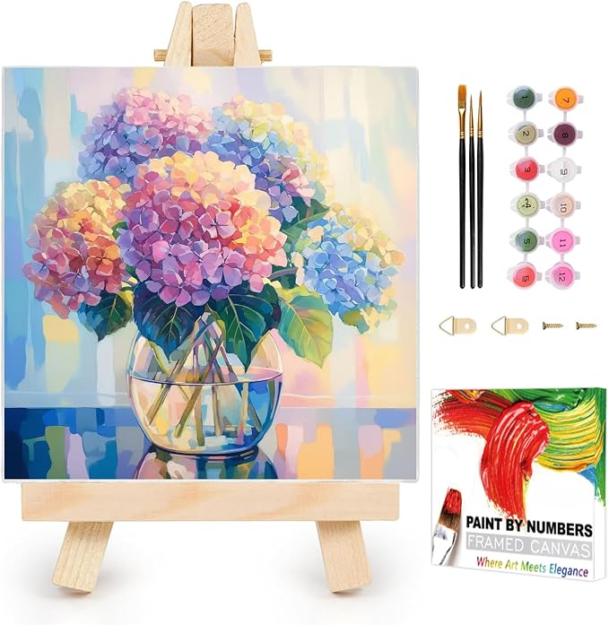 AUKELHJ Framed Paint by Numbers Kit for Adults, Hydrangea, 10x10 inch