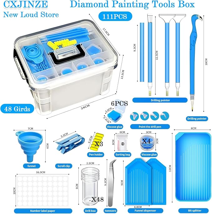 CXJINZE 111 Pcs Diamond Painting Tools Accessories Storage Kit,Blue