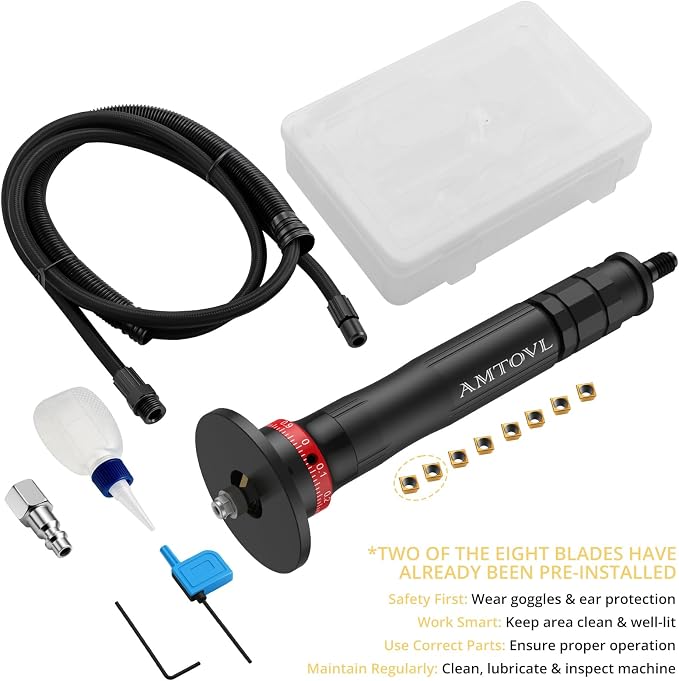 AMTOVL Pneumatic Chamfering Tool, 60,000 RPM Adjustable 0.1–0.9 mm, C-Type
