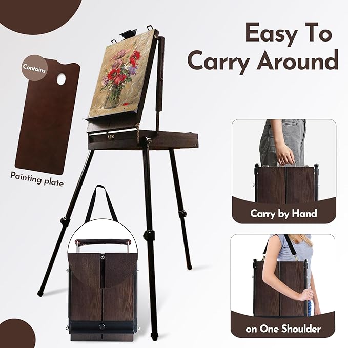 CONDA 70” French Easel with Aluminum Legs, Folding Sketch Painting Easel with Drawer, Tripod Easel Stand for Painting, Sketching, Display