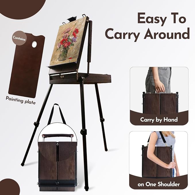 CONDA 70” Art Set with French Easel of Aluminum Legs, Folding Sketch Painting Easel with Drawer, Tripod Easel Stand for Painting, Sketching, Display
