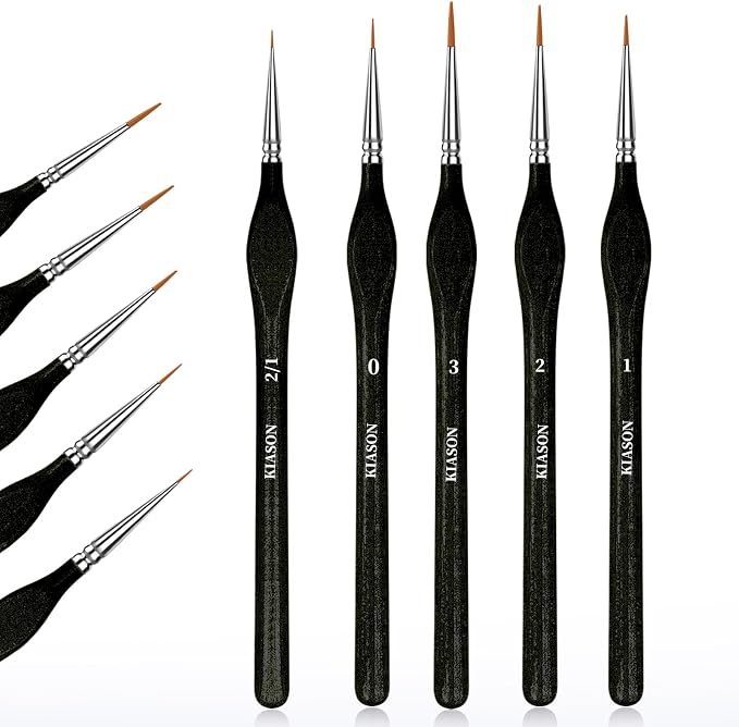 5PC Miniature Detail Paint Brushes Set for Fine Detailing, Black | Tiny tips for acrylic, oil, watercolor, models, figurines, face paint & crafts. Great for paint-by-number, canvas & fine art.