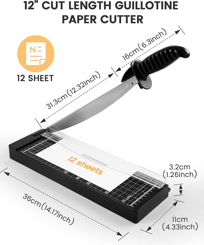 MAKEASY Paper Cutter 12 Inch, 12 Sheet Capacity, Heavy Duty Paper Cutter for Cardstock, Guillotine Paper Trimmer for Crafting, Classroom and Office