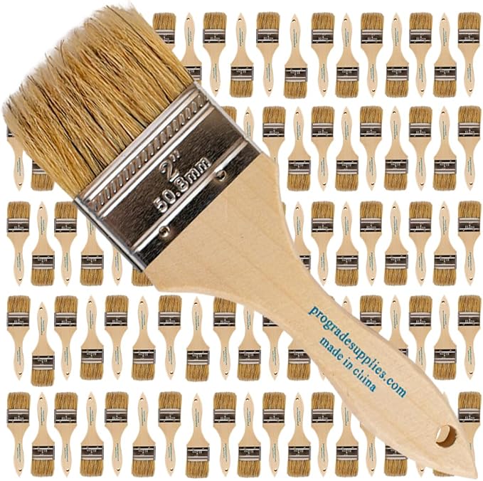 Pro Grade 2" Chip Brushes, Disposable Paint Brushes, for Paint, 96 Pack | Natural bristle, wood handle | Bulk Pack | For Stain, Glue & Epoxy | Cabinets, Furniture, Fences