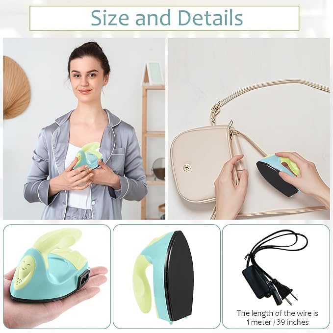 Honoson Mini Craft Iron Mini Heat Press Small Iron 3.93 x 2.36 x 2.76 In Portable Handy Tiny Flatiron with Charging Base Accessory for Fuse Bead Patch DIY Heat Transfer Vinyl(Light Yellow, Mint Green)