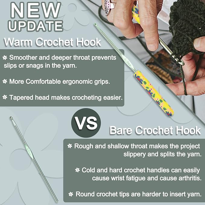 Coopay 14pcs New Warm Crochet Hooks for Beginner, Longer Crochet Hook Set