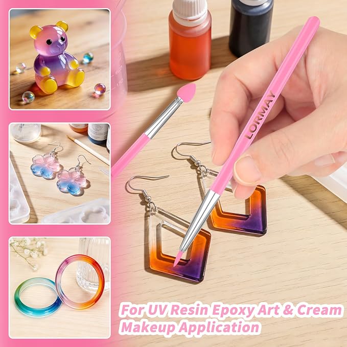 LORMAY 7-Piece Silicone Brush Set for UV Resin Crafts and Makeup, Pink | Easy Clean for DIY Epoxy Art and Makeup, Soft Reusable Tools, Gentle Applicator Suitable for All Skin Types