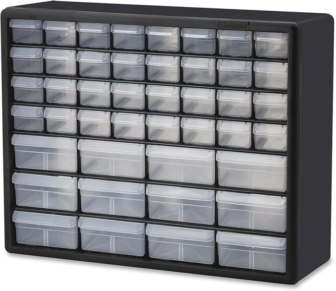 Akro-Mils 44-Drawer Plastic Storage Cabinet, 20"W x 6"D x 16"H, Black | Plastic Cabinet w/ Drawers for Garage Organization, Beads, Building Bricks Storage, Teacher Toolbox, Makeup Organizer, 10144