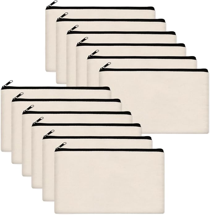 Legigo Blank Canvas Bags Zipper Pouch Makeup Bags Pencil Pouch Bulk | Multi-Purpose, Sturdy Canvas Pouch with Zipper, Cosmetic Travel Toiletry Bag for DIY Crafts, Gifts & Storage, 8.3 x 5 Inch