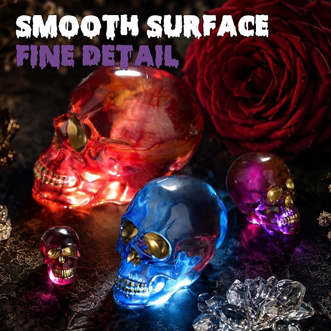 HeyClear 3D Skull Resin Molds Silicone, 4 PCS Epoxy Resin Molds for Crafts | for Halloween Decorations, Gothic Home Decor, Soap, Candle Casting