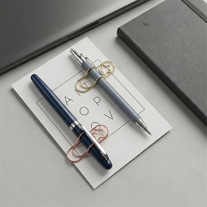 Ymapinc 15 Pcs Star Paper Clips Small, Pen Holder Clips, Metal Cute Paperclips, Pen Holder for Notebook, Bookmark, Planner/Journal Accessories for School Office (Gold+Silver+Rose gold)*5