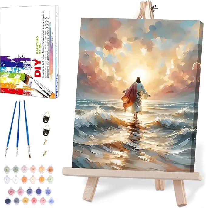 Jesus Paint by Numbers Kit for Adults Framed Canvas, with Wooden Easel