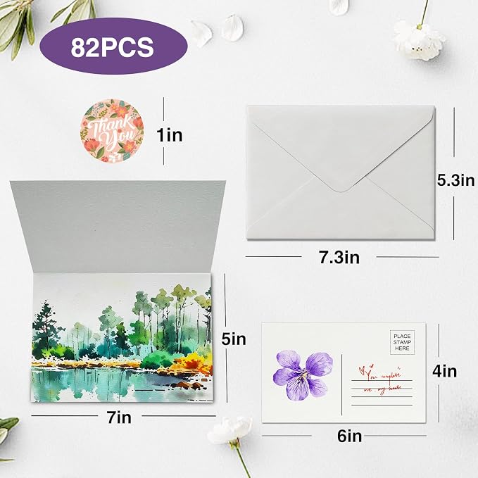 30 Pack Foldable Blank Watercolor Cards with Envelopes 5"x7"