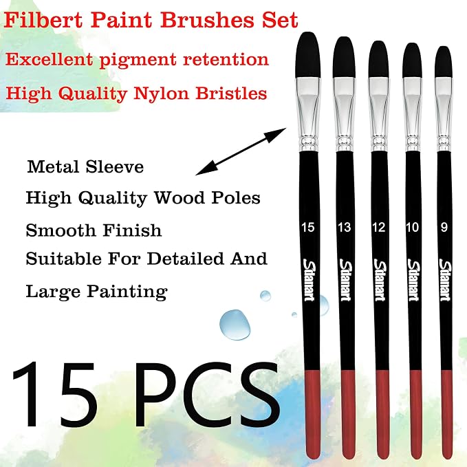 Sdanart Filbert Paint Brushes Set,15 PCS Artist Brushes,Filbert Art Brush