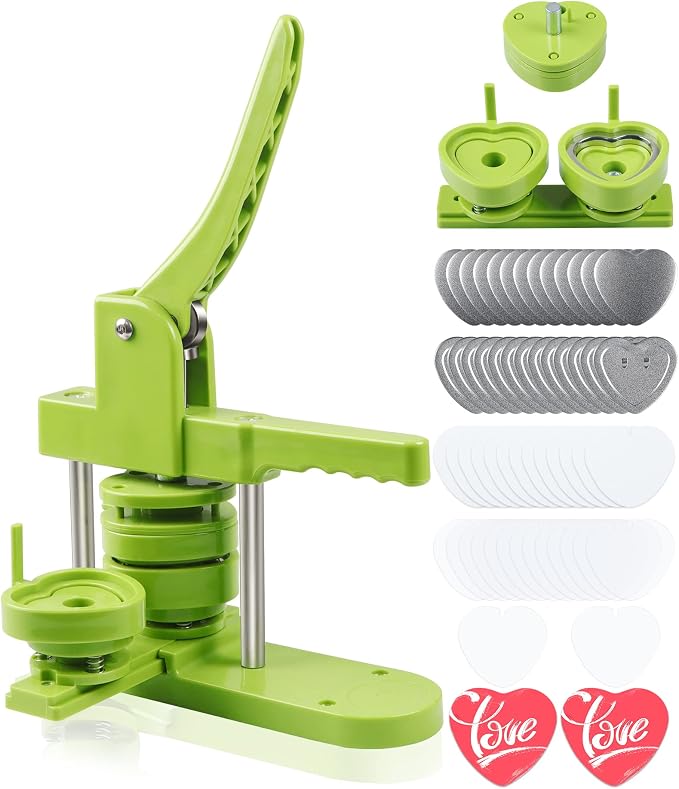 Happizza Heart-Shaped Button Maker Machine, Detachable Heart DIY Pin Button Maker Press Machine Kit, Badge Button Press Machine Pin Maker Machine with Free 100pcs Button Parts