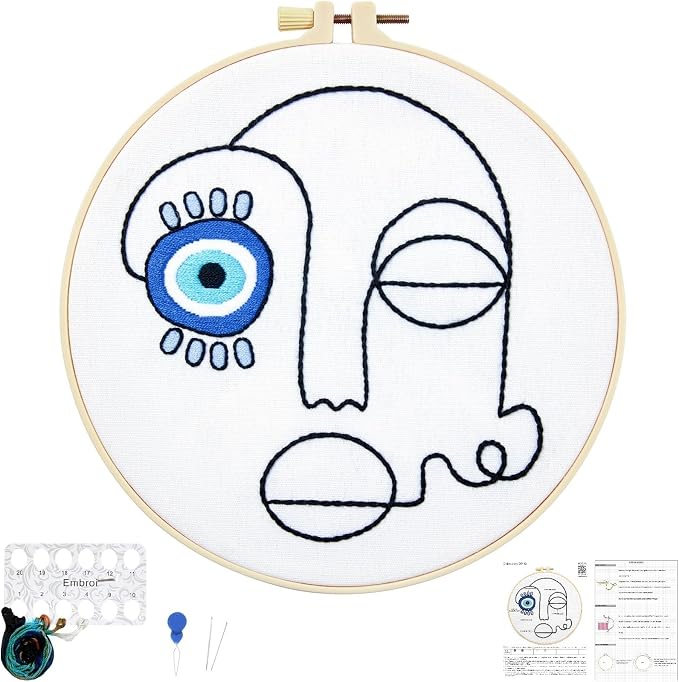 Beginner Embroidery Starter Kits, Abstract Embroidery Kits for Beginners Adults, Stamped Cross Stitch Kits for Beginners Adults Craft Kits for Women, Entire Set of Embroidery Supplies & Video Tutorial