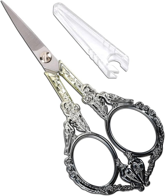 YOUGUOM Sewing Embroidery Scissors, Small Thread Shears with Cover | 4.6in, Sharp, Precision, for Craft, Artwork, Needlework, Yarn, Knitting, Paper Cutting, Detail Snips, Cute DIY Kit, Black