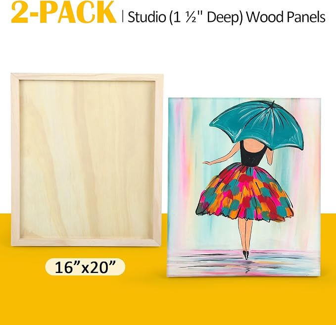 Falling in Art 2 Pack 16x20'' Unfinished Gallery Birch Wood Canvas Panels