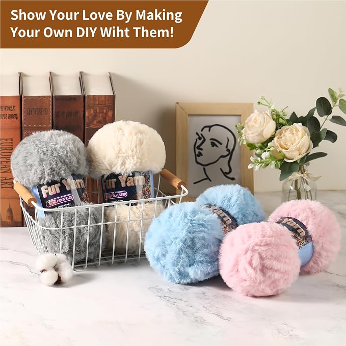 Faux Fur Yarn Soft Fluffy for Crocheting - 1 Skeins(Each 3.5oz/100g, 71yd/65m) - Chunky & Fluffy Yarn for Crochet Amigurumi, Blankets, Hand Knitting, Scarves &Crafts (1, Lemon Yellow)