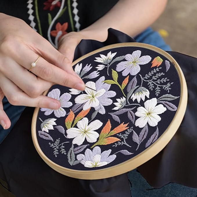 Santune 3 Pack Embroidery Kit for Beginners, Needlepoint Cross Stitch Kits for Adults,Needle Point Sets with Stamped Petal Pattern Stitch Video Tutorial
