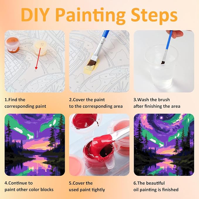 Mandun Aurora Paint by Numbers Kit for Adults, 3 Pack, 7.8x11.8 inch | DIY Painting Kits Crafts for Adults, Relieve Stress, Frame Canvas, Wooden Easel, Gift Box, Home Wall Decor