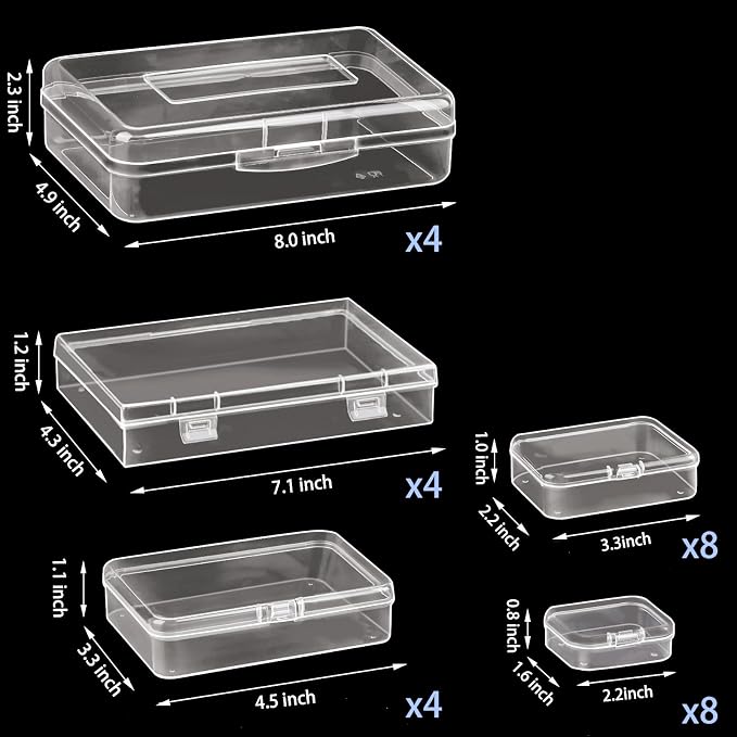 Clear Small Plastic Storage Containers with Lids, 28 Pack | Rectangular Mixed Sizes Mini Bins, Art Craft Supply Storage Boxes, Drawer Organizer with Lid, For Small Items Organizing